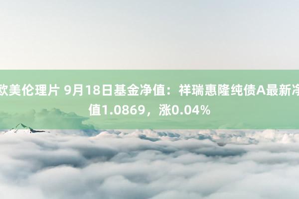 欧美伦理片 9月18日基金净值：祥瑞惠隆纯债A最新净值1.0869，涨0.04%