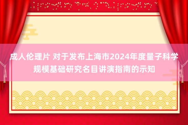 成人伦理片 对于发布上海市2024年度量子科学规模基础研究名目讲演指南的示知