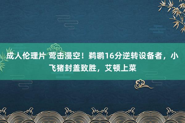 成人伦理片 莺击漫空！鹈鹕16分逆转设备者，小飞猪封盖致胜，艾顿上菜